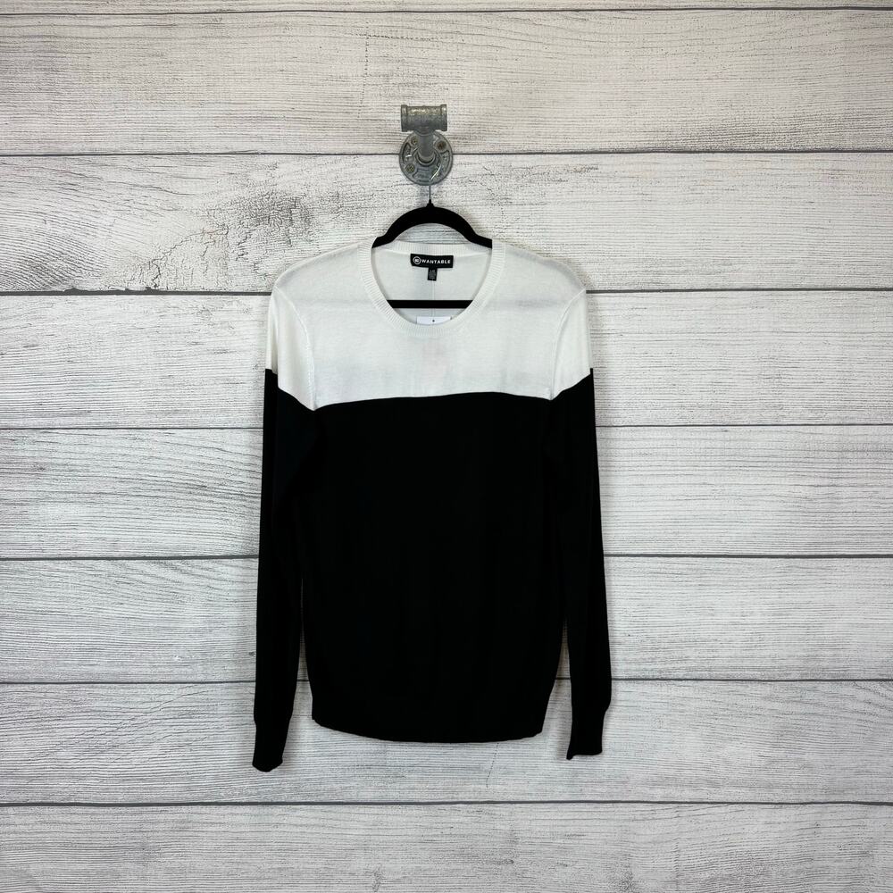 Wantable Women's Color Block Black & White Crewneck Sweater Size Large